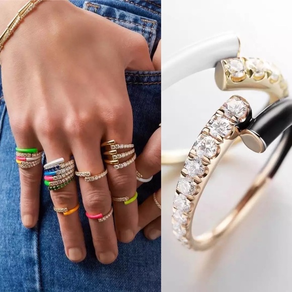 Neon Collection White Enamel CZ Open Ring - Picture 7 of 7